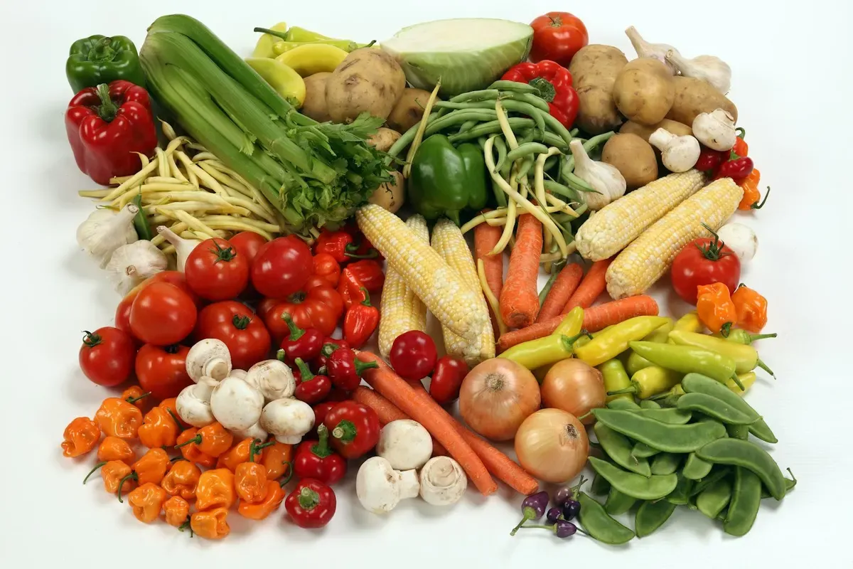 Variedade de legumes e hortaliças frescos